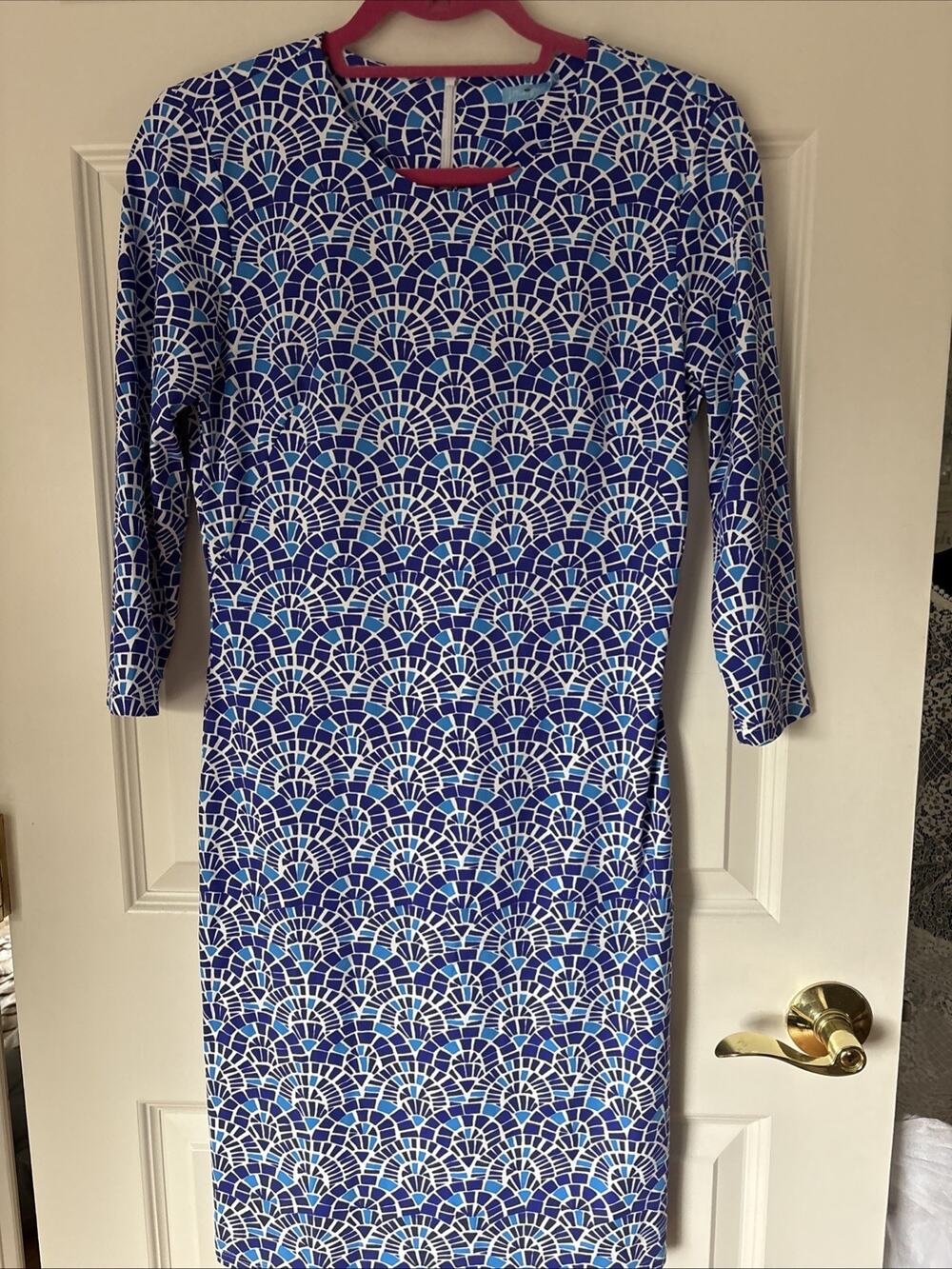 NWT $228 J. McLaughlin Sophia Dress Sz S Catalina cloth blue brick road 3/4 slv